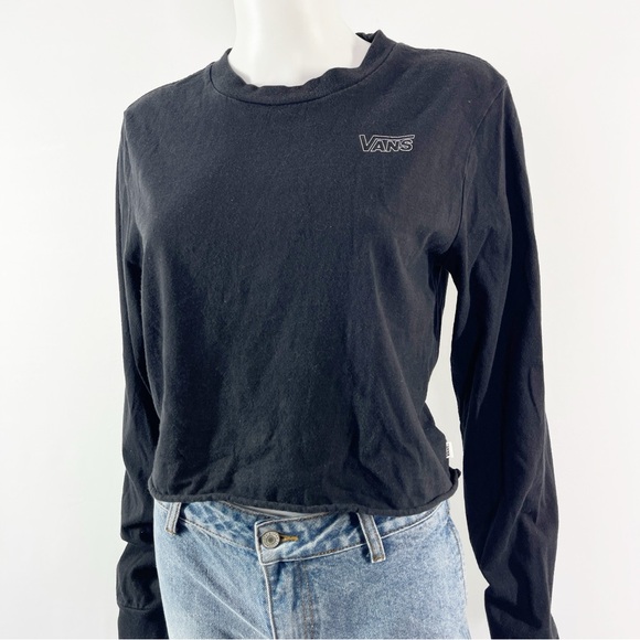 Vans Black Long Sleeve Crop T-Shirt Women's Size XL Wolf Graphic Back Skater - Picture 5 of 9